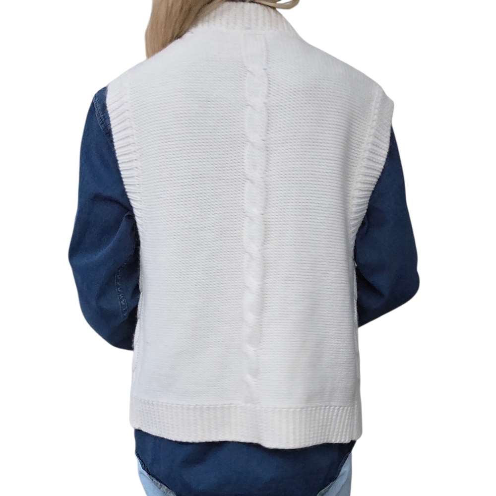 White Stuff Cable Knit Sweater Vest Wool Blend US 8 Button Front Preppy - Picture 4 of 9